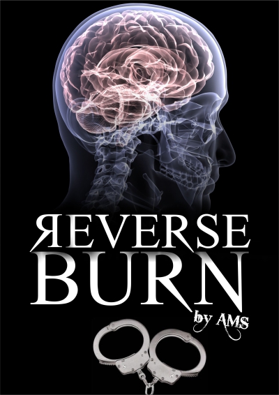 Book Cover for the Cop Drama called Reverse Burn. Picture is of a brain xray in white transparency effect and the font Reverse Burn with the 'R' reversed